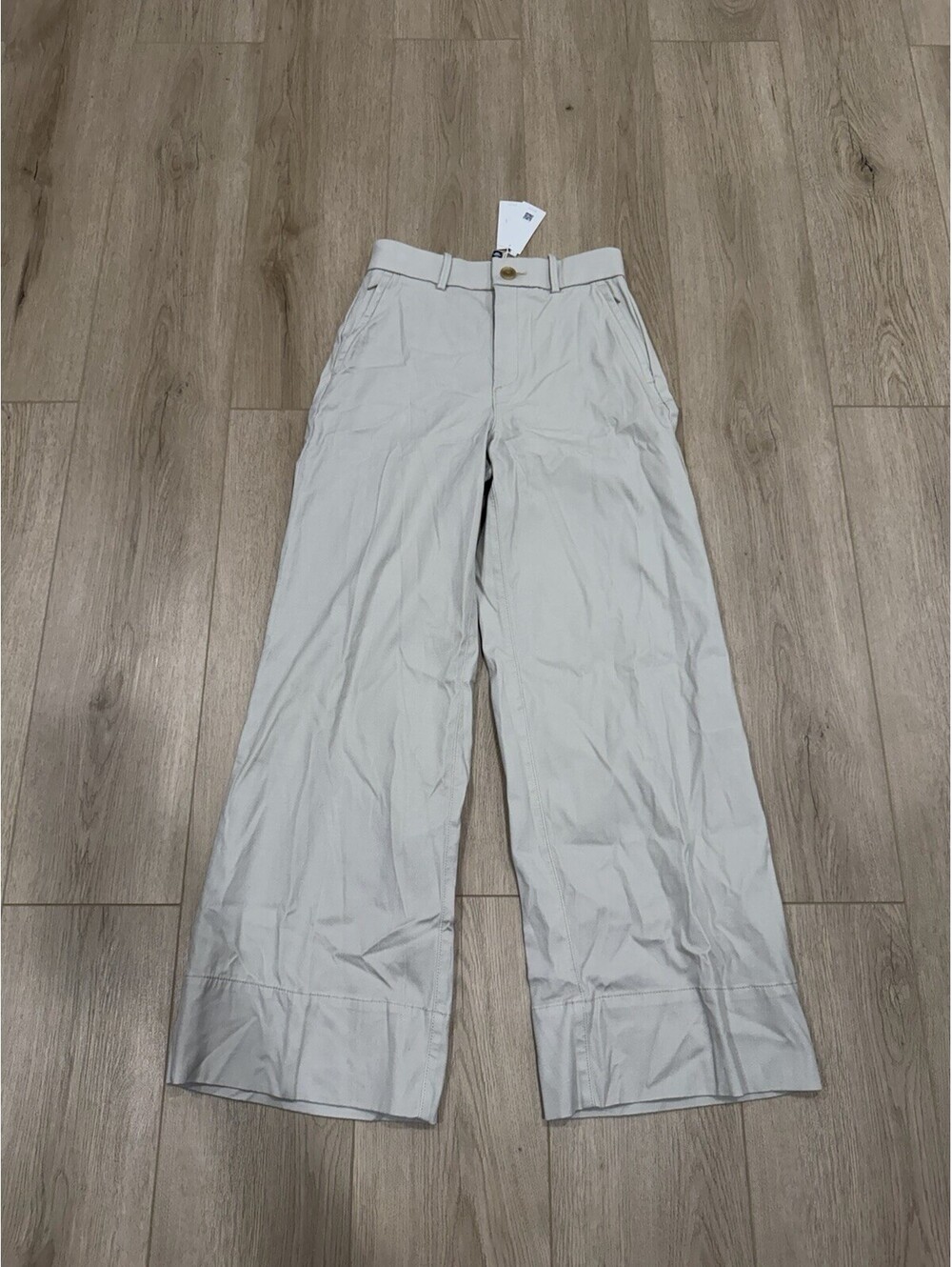 NWT SPANX Stretch Twill Cropped Wide Leg Pants Bone Size Small Petite